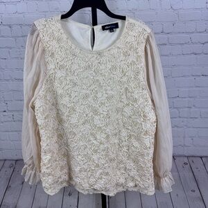 Alice Blue Cream Long Sleeve Lace Dressy Blouse Size 3X